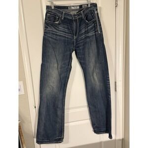 BKE Tyler Straight Leg Mens Jeans SZ 33L  Blue Denim Dark Wash Cotton